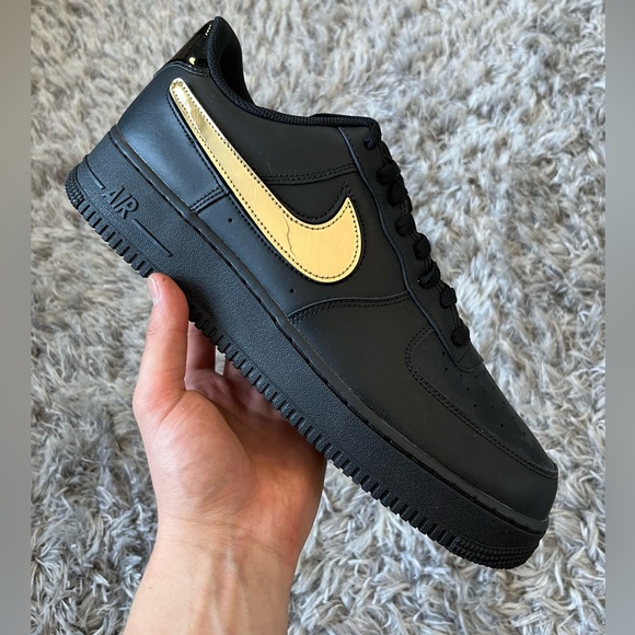 Nike Air Force 1 black metallic golden removable swoosh” - Picture 2 of 10